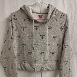 Guess Women's Cropped Hoodie Sweatshirt - Gray Logo Print Size M